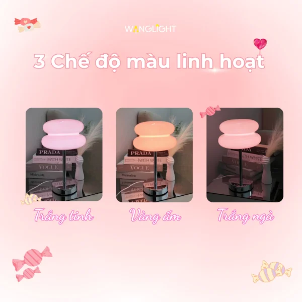 Đèn Ngủ Bauhaus Siêu Xinh 2 Màu Hồng Vàng Với 3 Chế Độ - Image 2