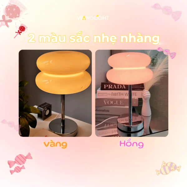 Đèn Ngủ Bauhaus Siêu Xinh 2 Màu Hồng Vàng Với 3 Chế Độ - Image 3